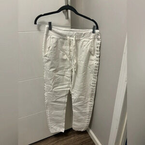 Unbranded Boutique Women’s White Rhinestone Drawstring Pants Made In Italy Sz L